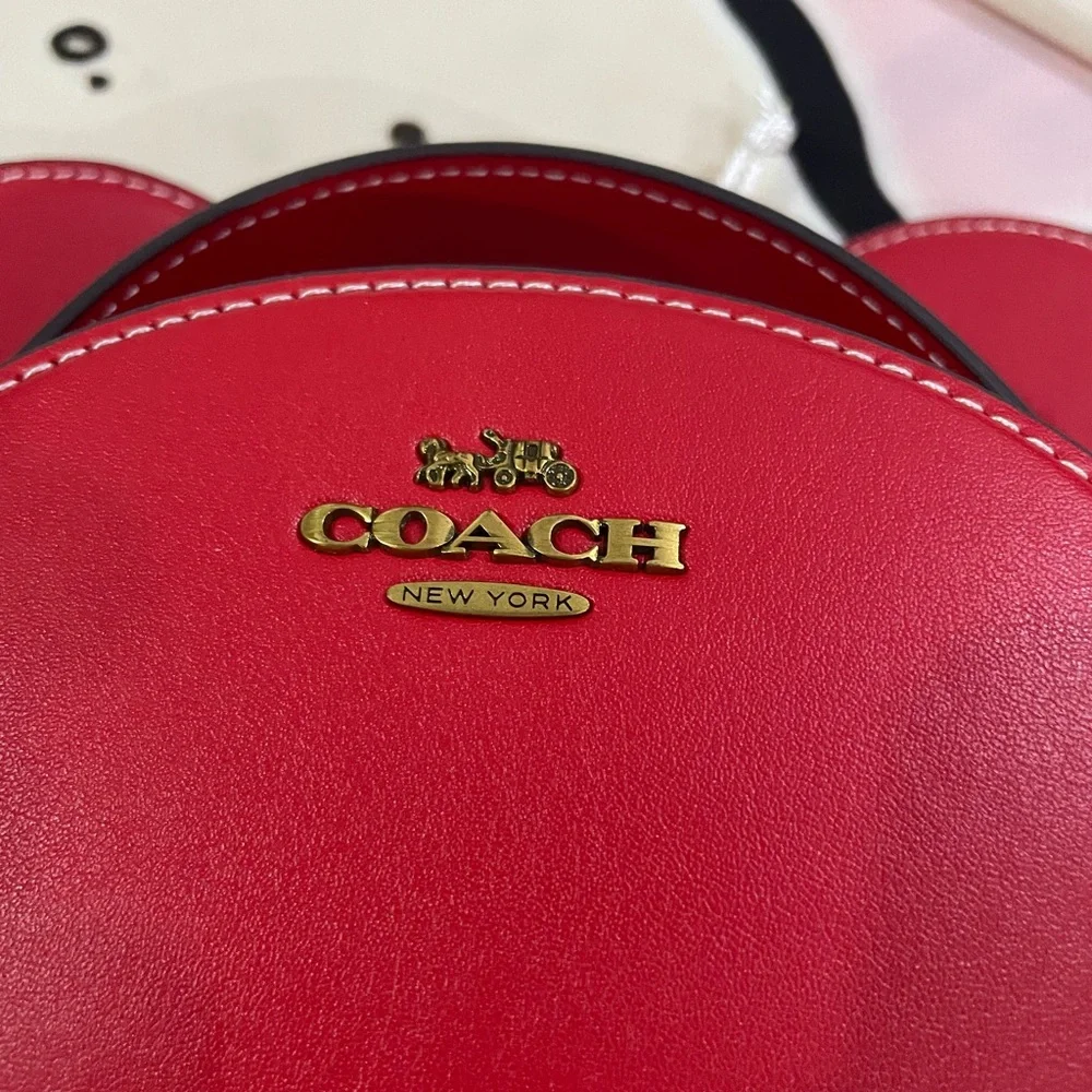 COACH Red Round Ear Crossbody Bag with Gold Logo